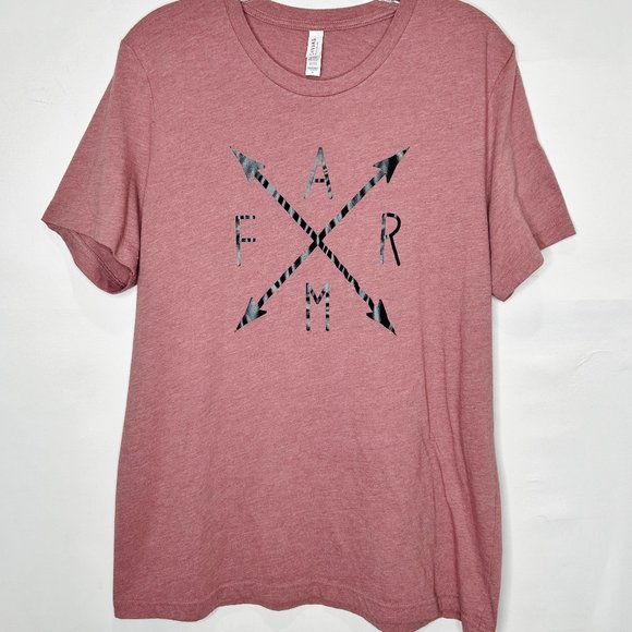 Canvas Tops - Canvas Woman’s Top Lg Dark Pink F A R M Graphic T-Shirt Short Sleeves Crew Neck